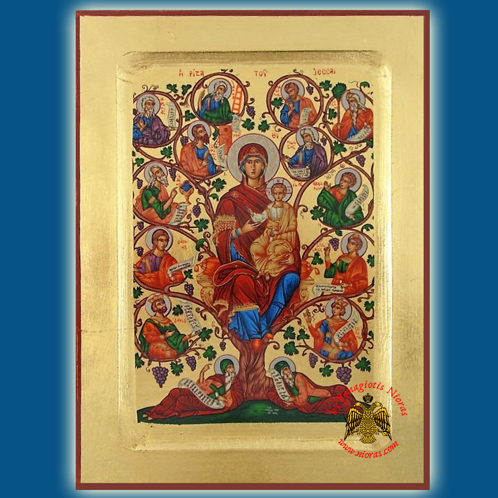Holy Virgin Mary The Jesse Tree Byzantine Wooden Icon on Canvas